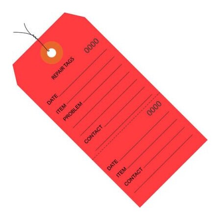 Box Packaging Consecutively Repair Tag Pre WiredNo 8 6-1/4L x 3-1/8W Red 1000/Pk G26203W